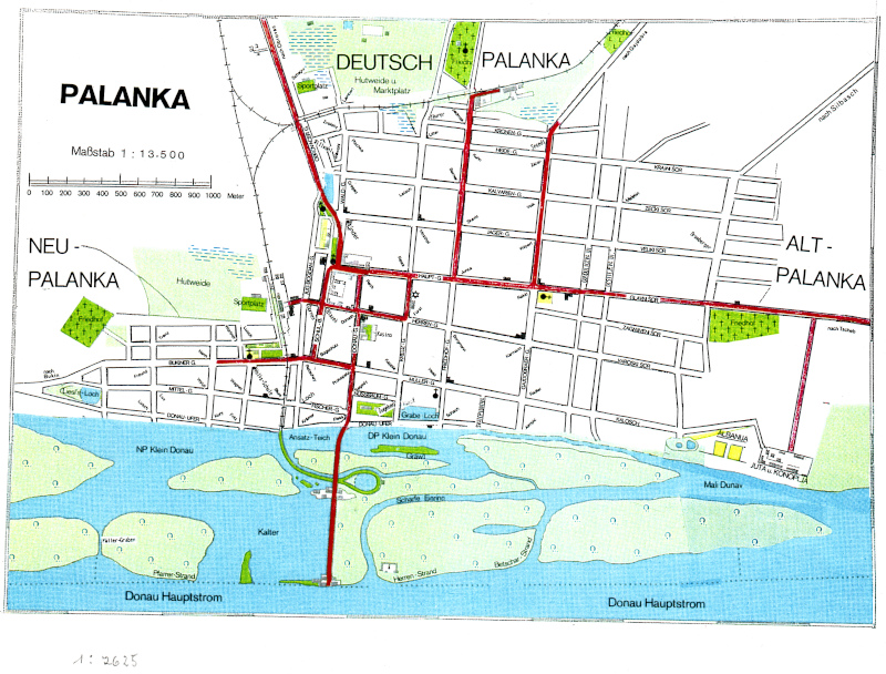 Handgezeichnete Karte von Palanka mit Familiennamen